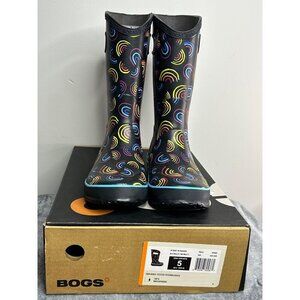 Bogs Girls' Wild Rainbows Rain Boot Round Toe Black Sz 5 kids NIB